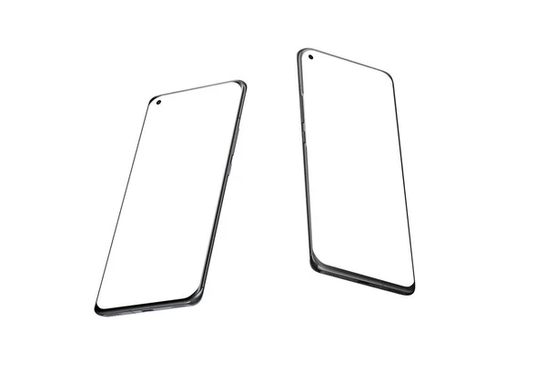 Dwa Pojedyncze Smartfony Pozycji Izometrycznej Latającej Zrzutowej Odizolowany Wyświetlacz Dla — Zdjęcie stockowe