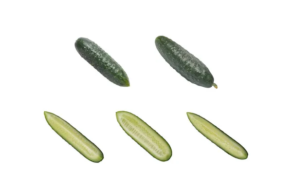 Pepino Inteiro Isolado Pedaços — Fotografia de Stock