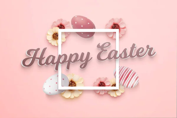Tarjeta Felicitación Feliz Pascua Con Texto Marco Cuadrado Huevos Pascua — Foto de Stock