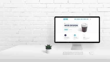 Bilgisayar ekranında web tasarımı konsepti ve yanında kopyalama alanı
