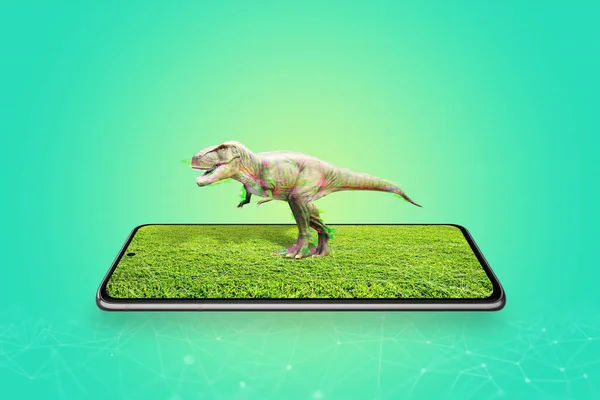Proyección Dinosaurio Desde Concepto Pantalla Teléfono Móvil Realidad Aumentada Educación —  Fotos de Stock