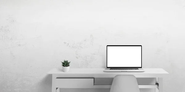 Laptop Computer Work Desk Isolated White Display Screen Web Page — Stockfoto