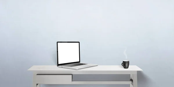 Laptop Computer Mockup Work Desk Front View Notebook Isolated Display — 스톡 사진