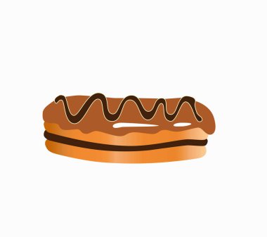 Çikolata kremalı ve karamel jöleli ekler. Beyaz arkaplanda izole edilmiş bir lezzetin basit gösterimi.