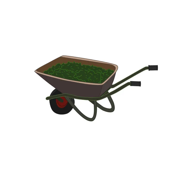Ein Gartenwagen Mit Gemähtem Gras Vektor Illustration Einer Schubkarre Mit — Stockvektor