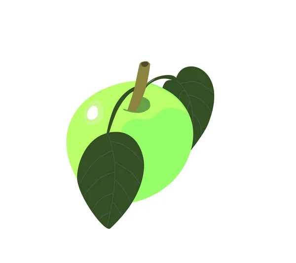 Vektorillustration Eines Grünen Apfels Mit Blättern Cartoon Stil Gesunde Vegetarische — Stockvektor