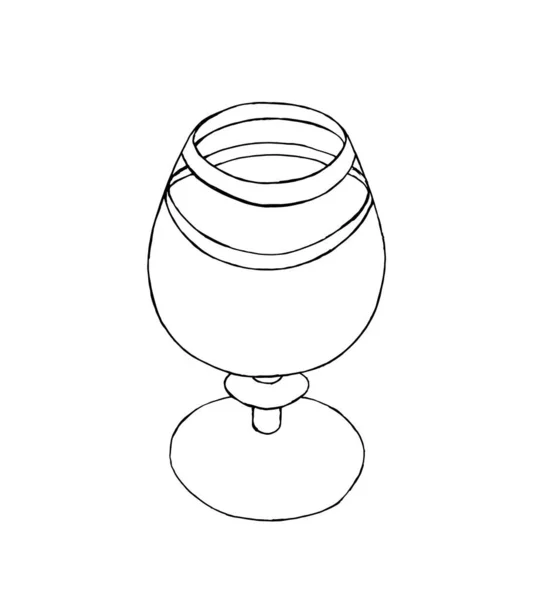 Copo Conhaque Vazio Estilo Rabiscos Desenho Contorno Simples Vetor Eps10 —  Vetores de Stock