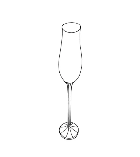 Leeg Lang Champagneglas Stijl Van Doodles Vector Contourtekening Zonder Kleur — Stockvector