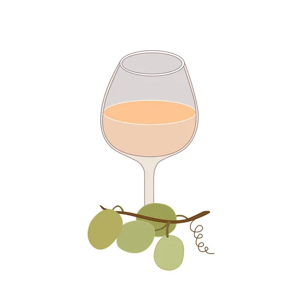 白ワインとブドウの束のガラス レストラン ショップのメニューのベクトルイラスト — ストックベクタ