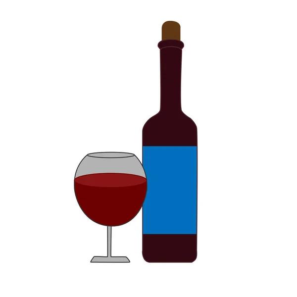 赤ワインとガラスのボトル レストランのメニューのためのアルコール飲料のベクトルイラスト — ストックベクタ
