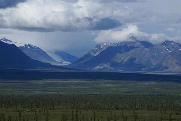 Stormigt Väder Vid Susitna Älv Susitna Glaciär Alaska Området Från — Stockfoto