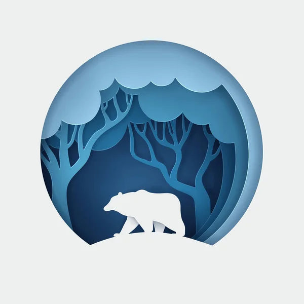 Wektor Cyfrowy Styl Rzemiosła Lasu Ekologicznego Niedźwiedziem — Wektor stockowy