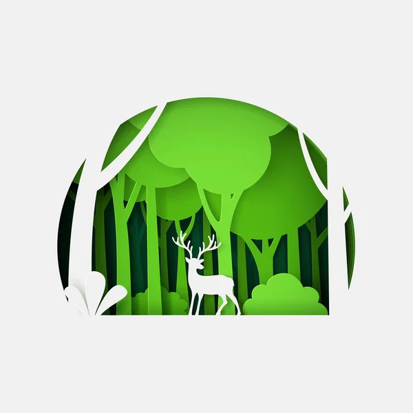 Vector Digital Craft Style Green Eco Forest Deer — Stock Vector