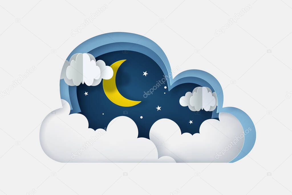 Vector and digital craft style of the Moon, Cloud and Star at night.