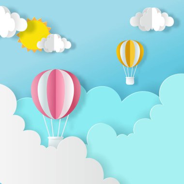 Gökyüzündeki Balonların vektör ve dijital zanaat stili. 