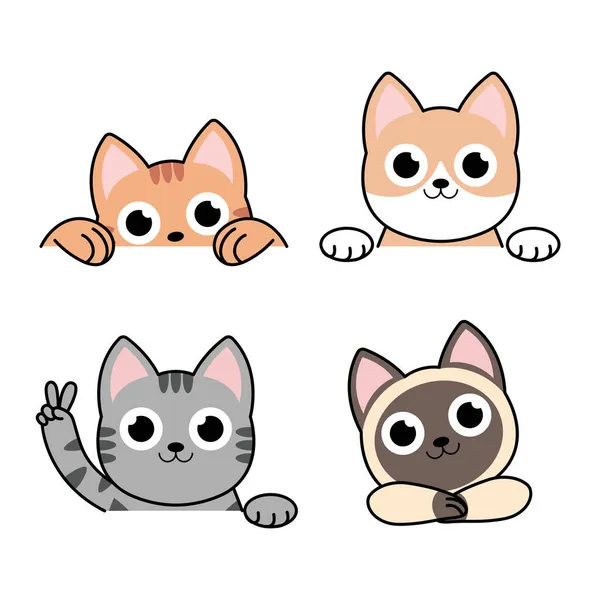 面白い漫画犬猫のベクトルイラスト 異なるフロントボーダーセット ポーズと感情 — ストックベクタ