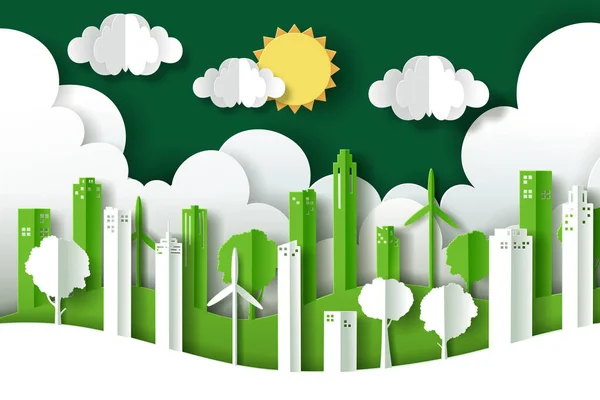 Ilustrație Vectorială Peisajului Eco Verde Oraș Urban Ziua Pământului Conceptul — Vector de stoc