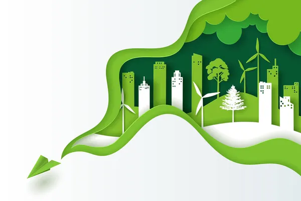 Ilustração Vetorial Paisagem Com Eco Verde Cidade Urbana Dia Terra — Vetor de Stock