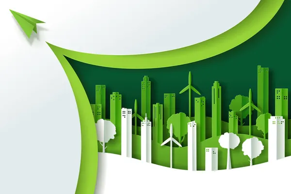 Ilustrație Vectorială Peisajului Eco Verde Oraș Urban Ziua Pământului Conceptul — Vector de stoc