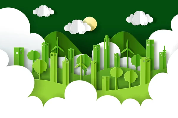 Ilustracja Wektorowa Krajobrazu Zielonym Eko Miastem Miejskim Dzień Ziemi Koncepcja — Wektor stockowy
