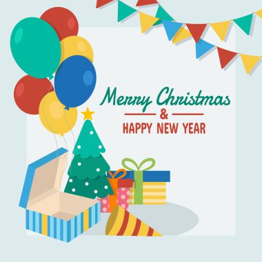 Kutlama için vektör illüstrasyonu Mutlu Noeller ve Mutlu Yıllar konsepti.