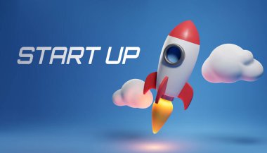 Şirket kurmak için roket ve fotokopi alanı çizimi ve bitcoin reklamları