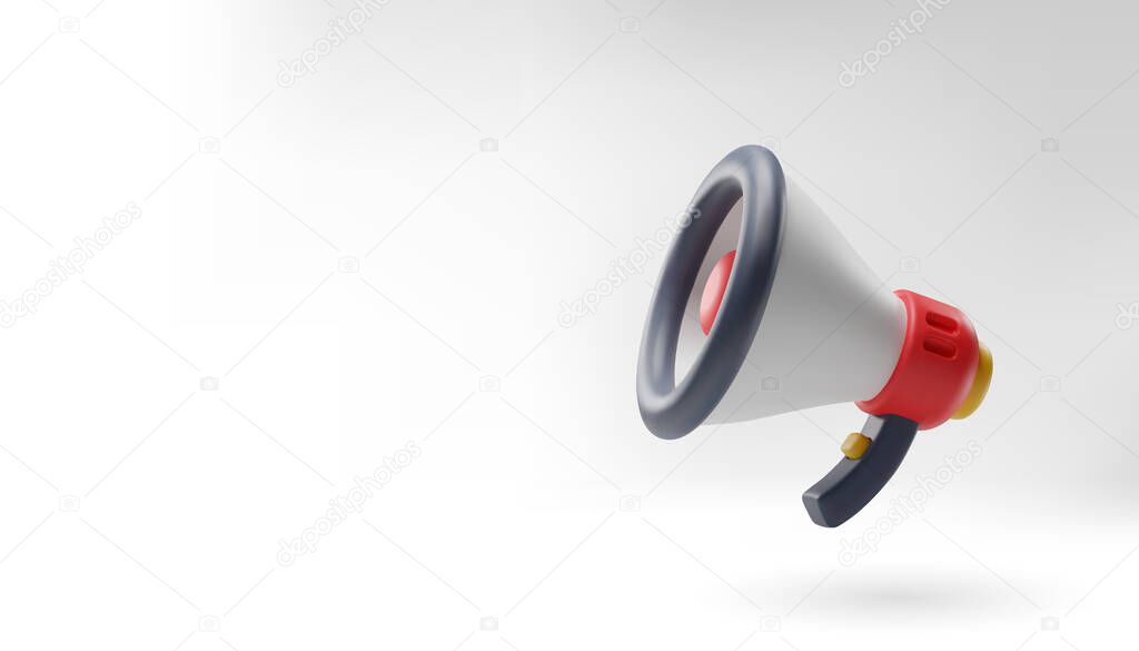 3D megaphone icon on white template for online promotion banner