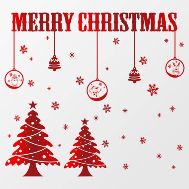 Noel çam ağacının top ve çanı taşıyıcısı, Mutlu Noel Tipografik Posteri.