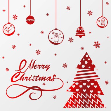 Noel çam ağacının top ve çanı taşıyıcısı, Mutlu Noel Tipografik Posteri.