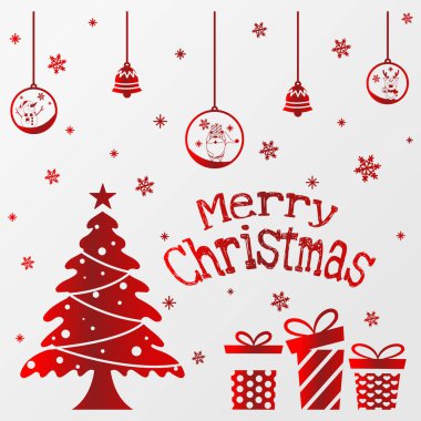 Noel çam ağacının top ve çanı taşıyıcısı, Mutlu Noel Tipografik Posteri.