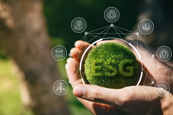 Hand Des Menschen Mit Grüner Erde Esg Symbol Für Umwelt — Stockfoto