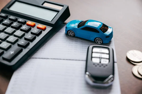 Coche Con Llave Calculadora Banco Libros Coche Del Préstamo Seguro — Foto de Stock