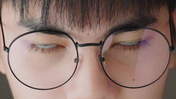 Close Eyes Asian Teenager Wearing Eye Glasses — Vídeo de Stock