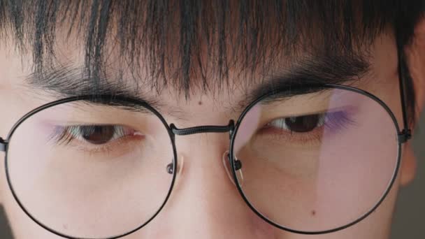 Close Eyes Asian Teenager Wearing Eye Glasses — Stockvideo