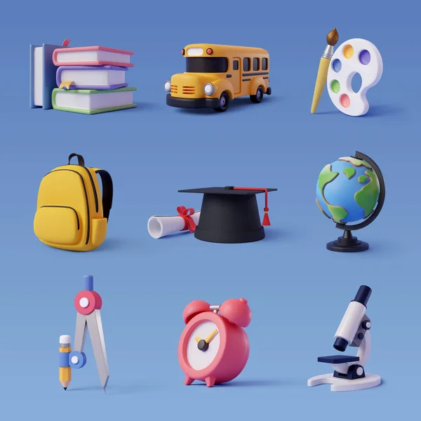Collection Back School Icon Isolated Blue Education Online Class Concept — Stockový vektor