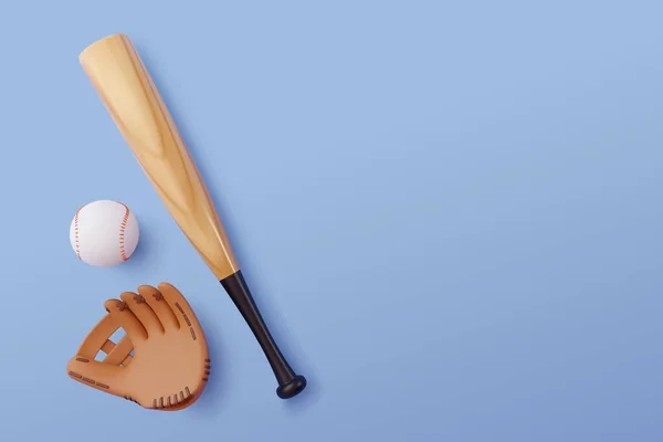 3d Vector Baseball Bat, Ball and Leather Glove, Sport and Game competition concept.