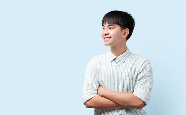 Portrait Handsome Asian Man Looking Out Side His Arms Crossed — Foto Stock