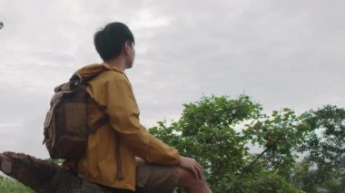 Gezgin bir uçurumun kenarına tırmanıyor ve dağa bakıyor.