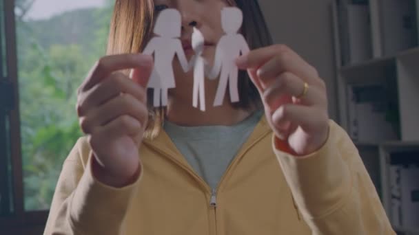 Hands Woman Holding Cutout Paper Family Living Room — Wideo stockowe