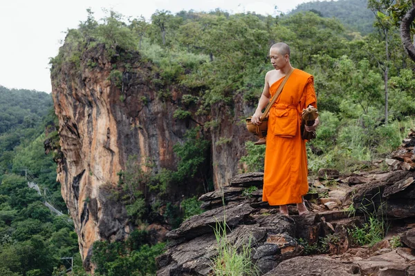 Monks pilgrimage in the forest, keeping the precepts, Religious concept.