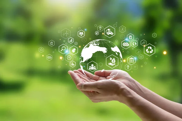 Hand Human Holding Earth Esg Icon Environment Social Governance World — Stockfoto
