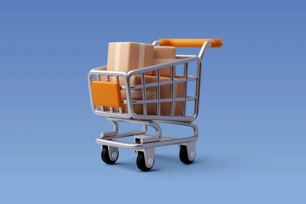 Vector Shopping Trolley Parcel Boxes Shopping Online Concept — Stock Vector