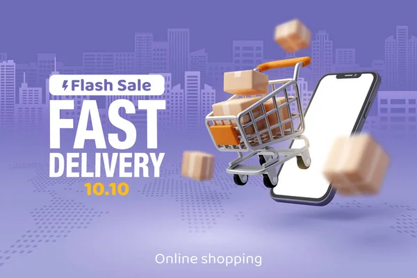 Trolley 'in 3d Vektörü. Eflatun kasaba geçmişiyle ilgili hızlı teslimat ve nakliye. Hızlı teslimat..