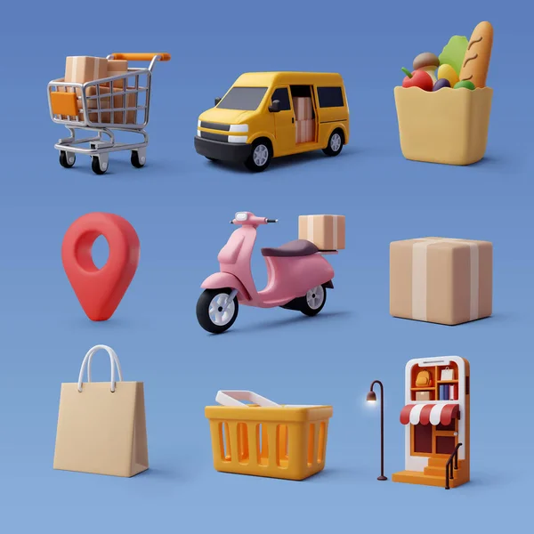 Set Van Online Shopping Icon Business Gratis Verzending Concept — Stockvector