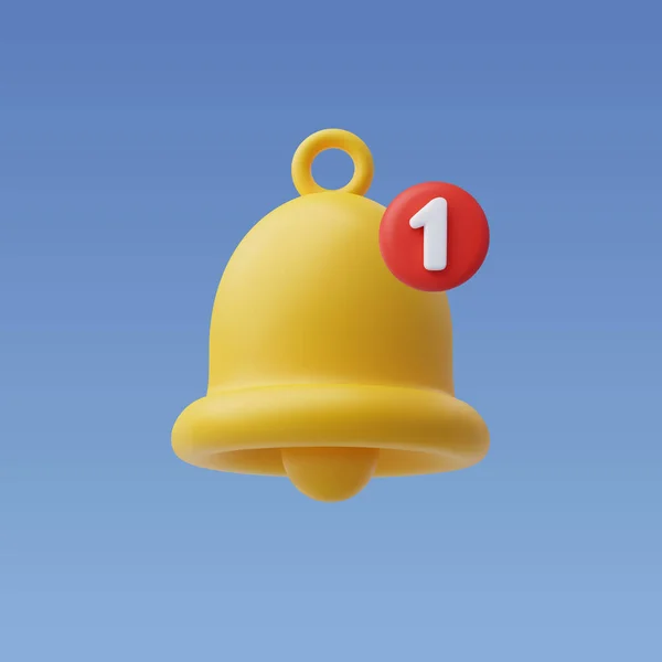 3D媒介通告 黄色铃铛 社交媒体提示概念 — 图库矢量图片