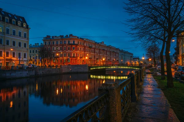 Vista Moika Embankment Ponte Lanterna Fonarny Iluminação Noturna São Petersburgo — Fotografia de Stock