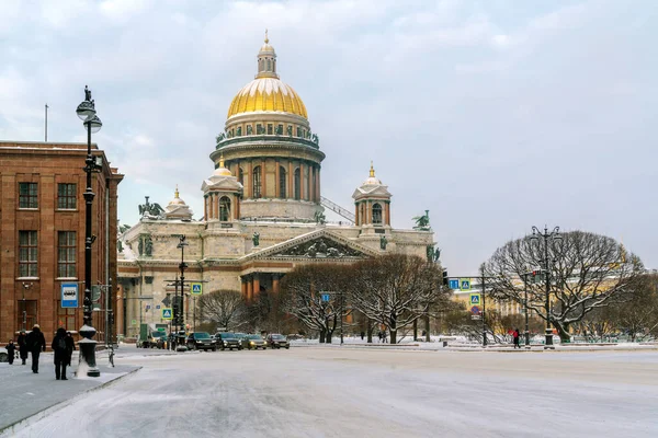 Isaac Square Och Isaac Cathedral Solig Vinterdag Petersburg Ryssland — Stockfoto