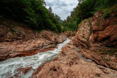 Granite Canyon of the Belaya River is a picturesque natural monument of the Western Caucasus, Maikop district, between Dakhovskaya and Khamyshki, Republic of Adygea, Russia clipart