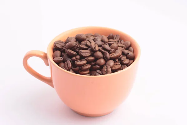 Koffie Bonen Koffiekopje Geïsoleerd Wit — Stockfoto