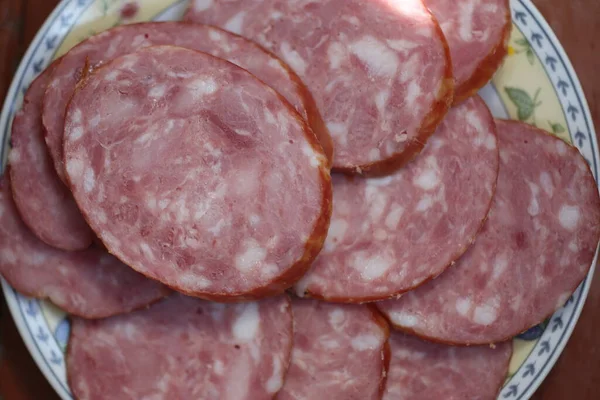 Slices Smoked Sausage Coarsely — Stock Photo, Image